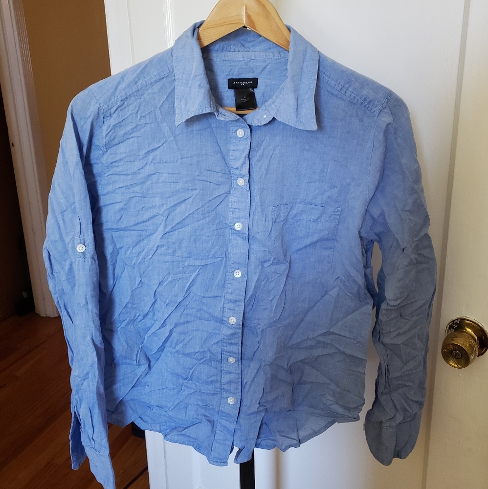 Ann Taylor Blue Button Down Blouse Size S